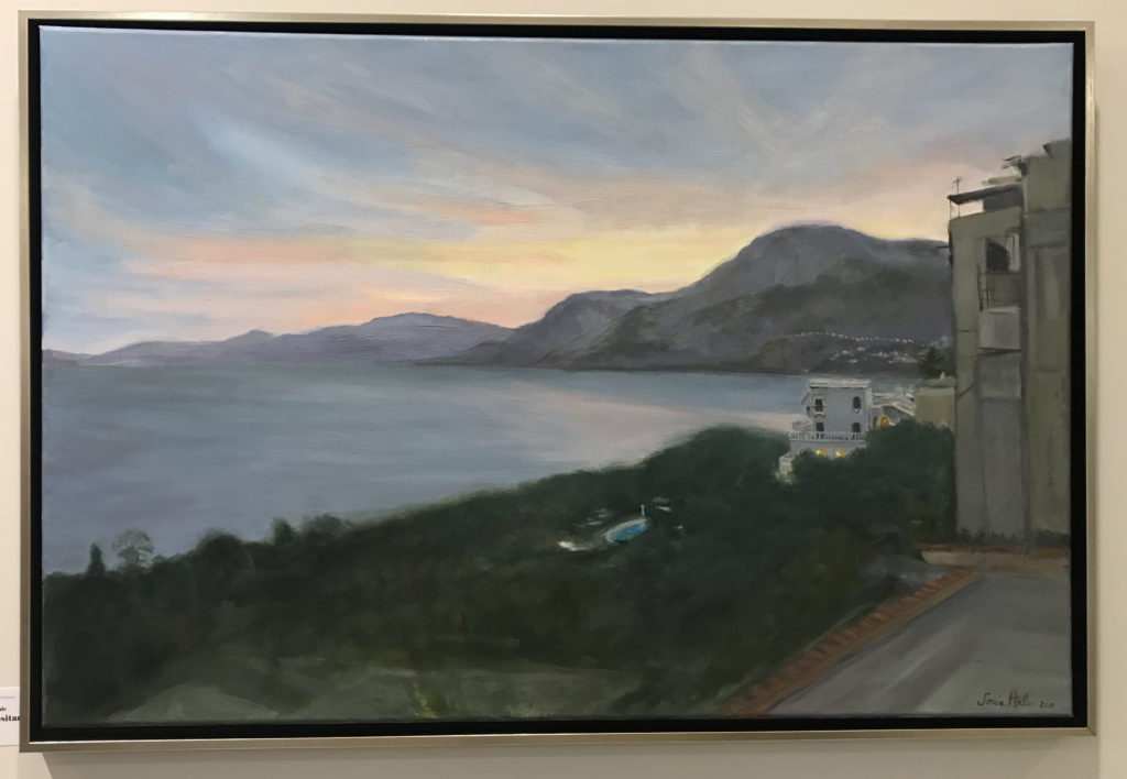 oil painting of positano coast, sunset at positano, amalfi coast, positano sunset, positano coast, positano ocean painting