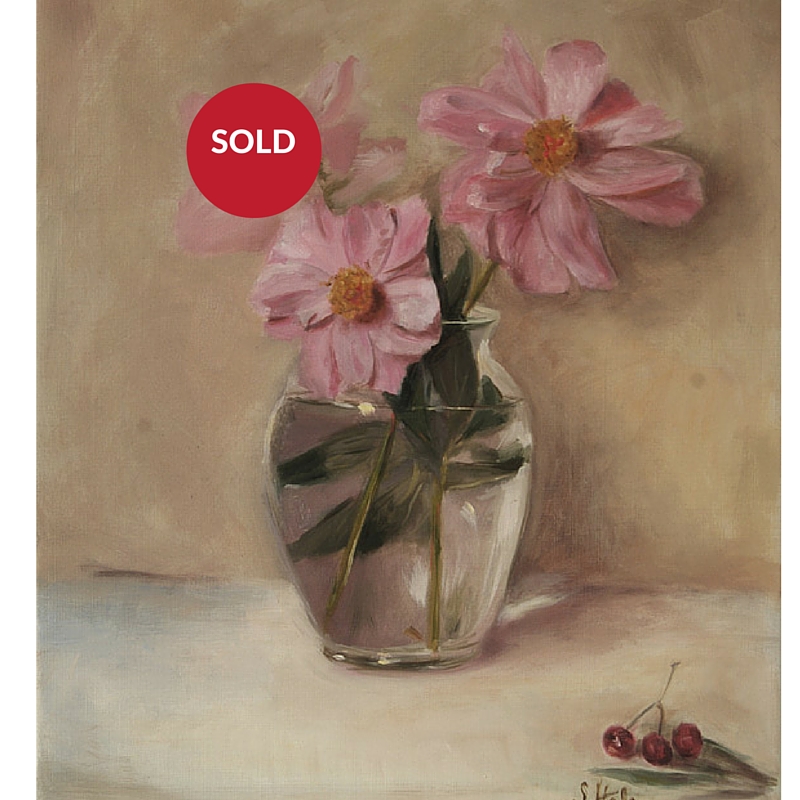 peonies in glass vase sold,